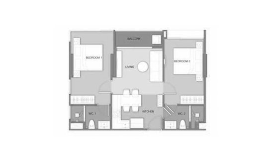 Apartment floor plan, 2 bedrooms in Arise Vibe No. 11009 (2D)